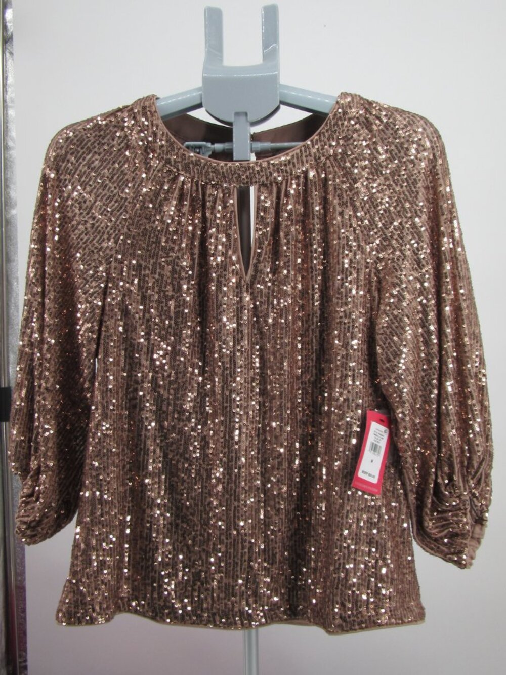 NWT VINCE CAMUTO twinkle and glow TUNIC top 3/4 sleeve Foxtrot ROSE GOLD M